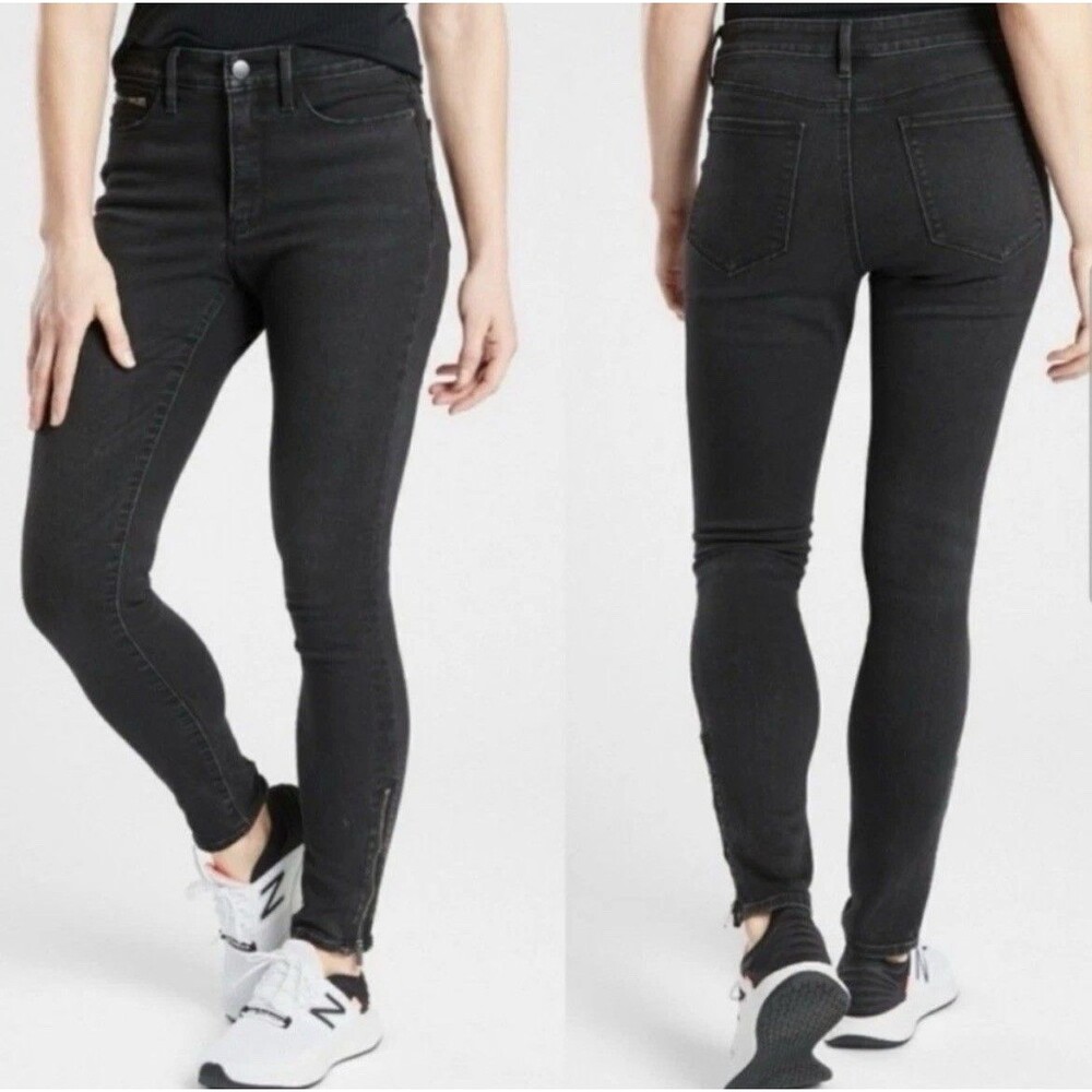 Athleta Women's Sculptek Skinny Jeans Size 6 Zip Ankle Carbon Wash Black Stretch